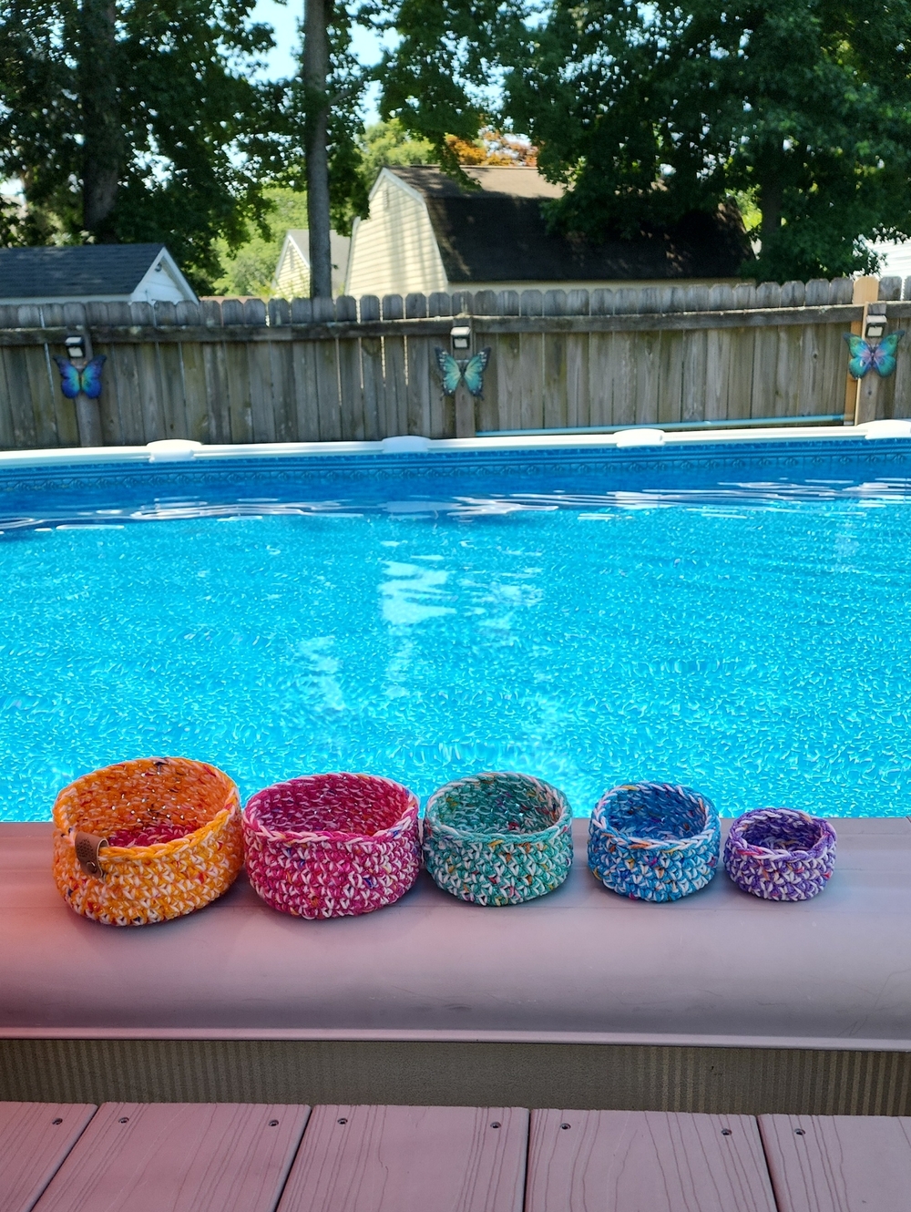 Handmade Multicolor Crochet STACKING BASKETS- Yellow, Purple, Pink, Blue